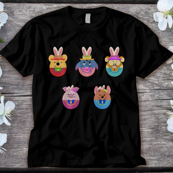 Disney Winnie The Pooh Bunny Easter Eggs Happy Easter Day Unisex Adult T-shirt - Picture 1 of 2